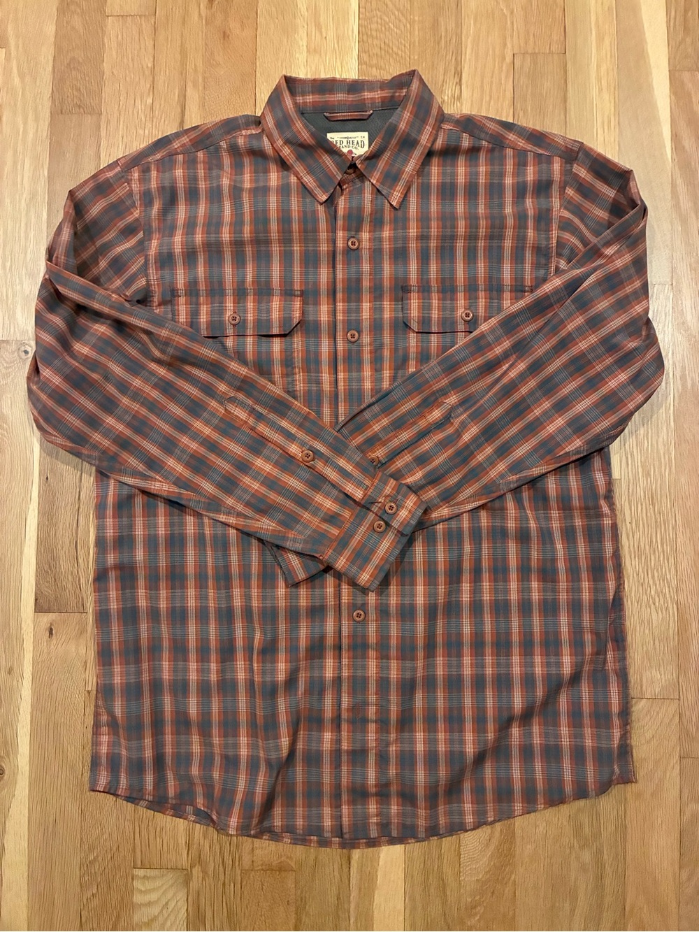 RedHead Orange and Blue Plaid Button-Down Shirt